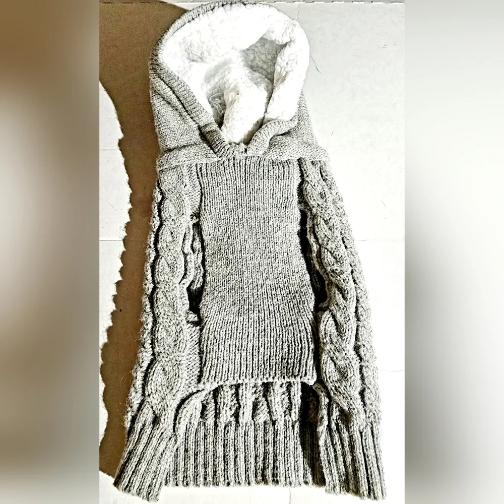 Size small gray cable knit with Hoodie dog sweater